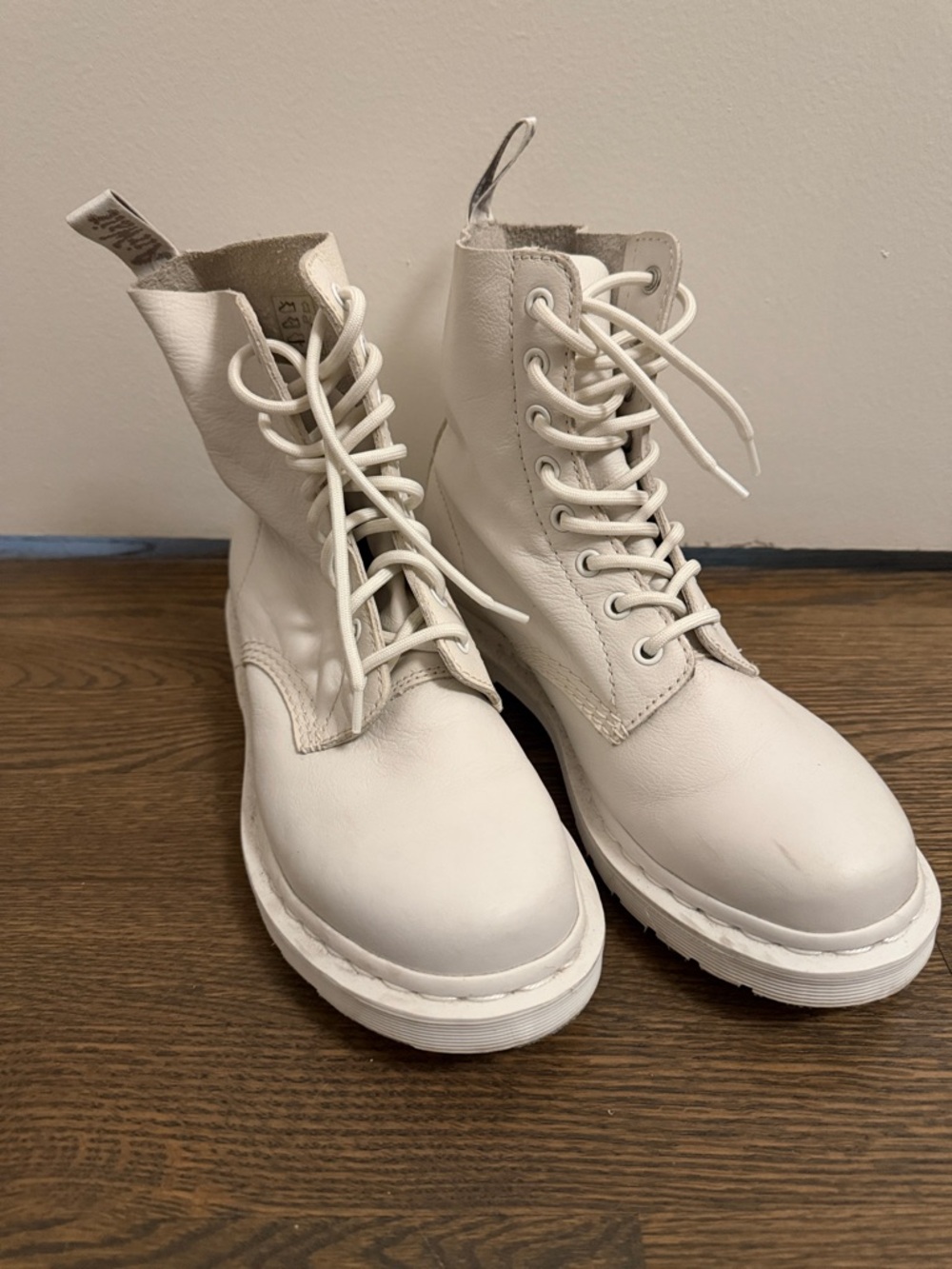 Dr. Martens White Leather Lace-Up Combat Boots - Women